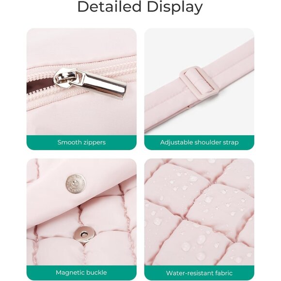 💫 Women Black Adjustable Strap Medium Quilted Puffer Durable Soft Crossbody Bag - Picture 4 of 6